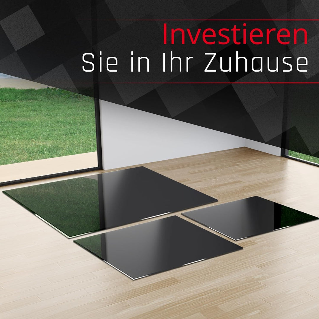 BIJON Funkenschutz-Platte Schwarz mit polierter Kante, Glasplatte Kaminofen | Kaminschutz mit ESG Si