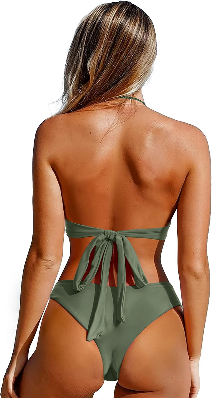 RXRXCOCO Sexy Brazilian Bikini Damen Set Triangel String Oberteil Bikini Set Tanga Bademode M Armeeg