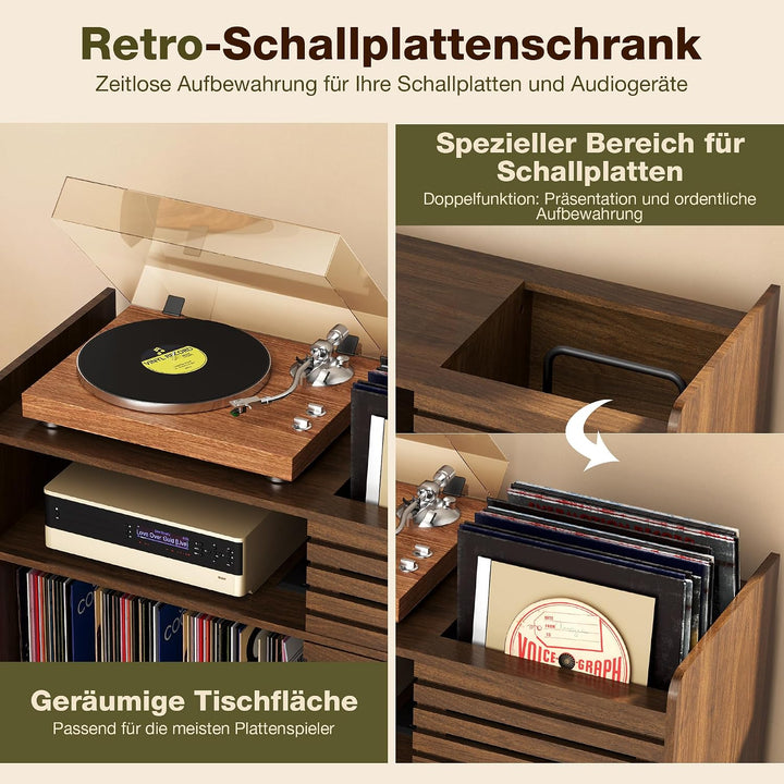 Pamapic Plattenspieler-Ständer,Plattenspielertisch mit Steckdose,Schiebetür | Plattenspieler Regal m