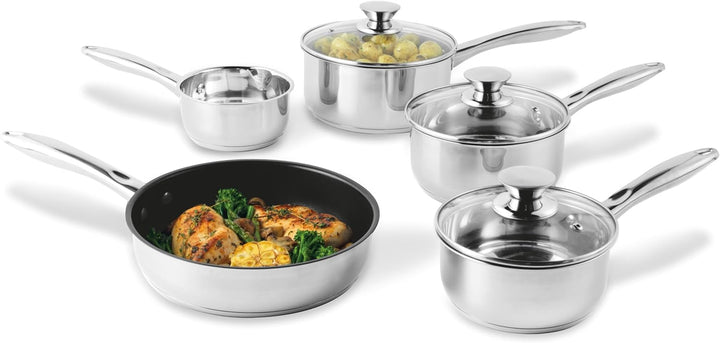 Russell Hobbs Topfsets Pfannenset 5-teilig - Antihaft-Edelstahl Kochgeschirr-Set, Bratpfanne 24cm, T