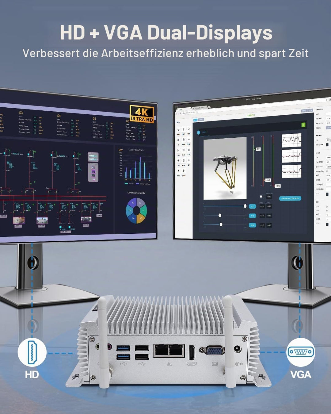 BASOARO Industrie Mini PC Windows 10, lüfterloser Desktop PC, Core i7 4500U, 8GB RAM 256GB SSD, 2 Gi