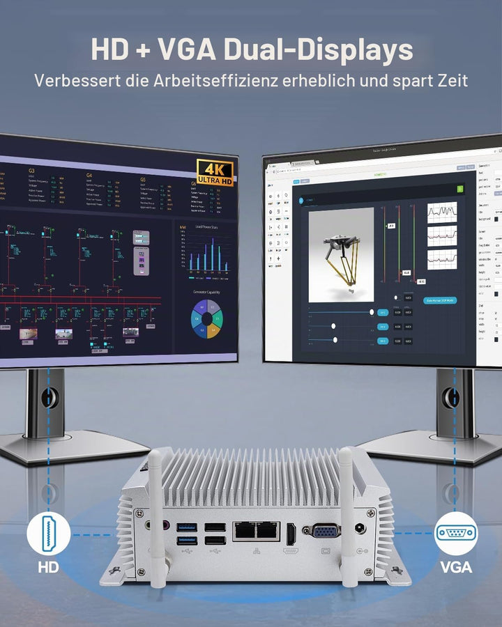 BASOARO Industrie Mini PC Windows 10, lüfterloser Desktop PC, Core i7 4500U, 8GB RAM 256GB SSD, 2 Gi