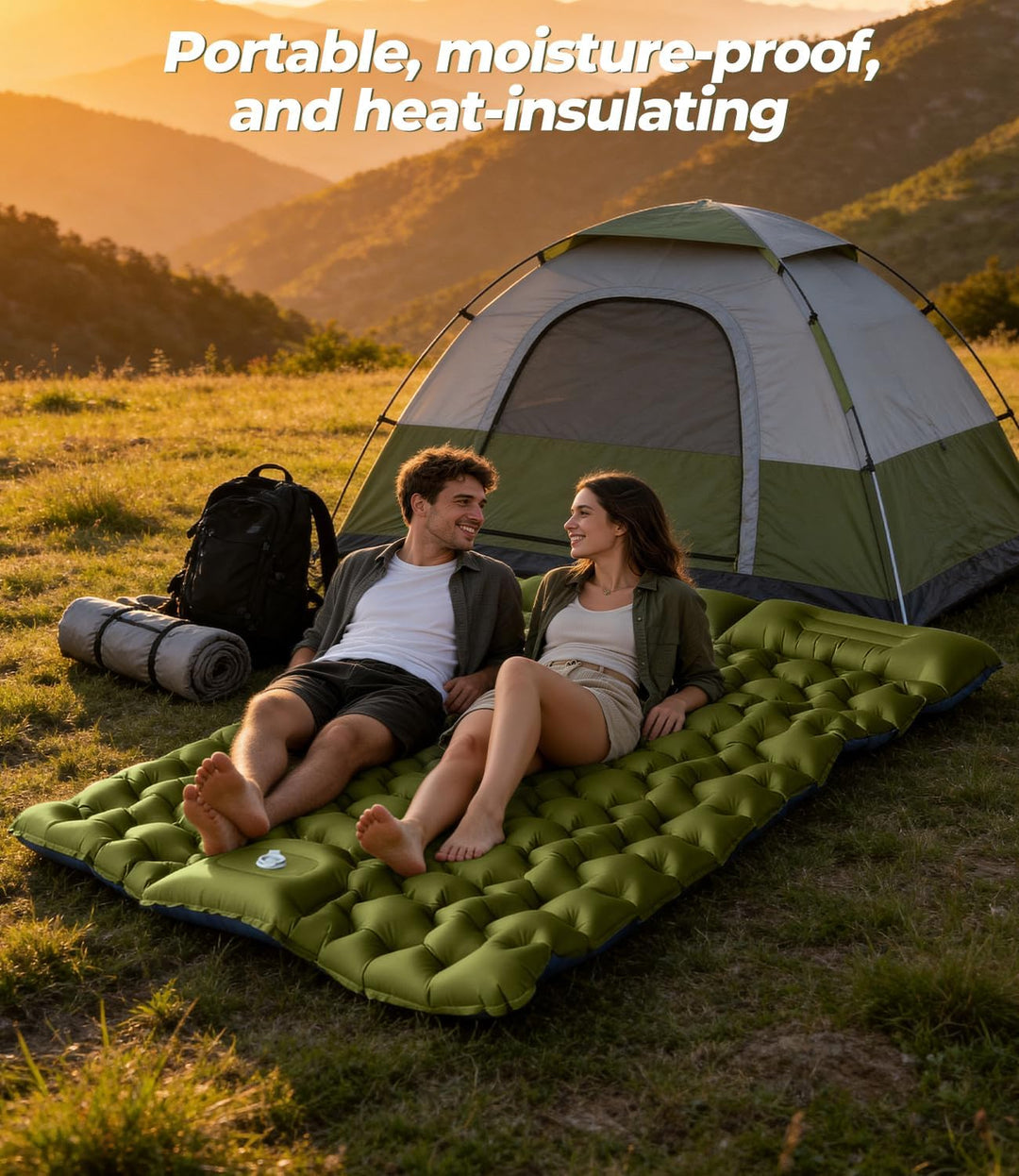 Doppel Isomatte für 2 Personen Outdoor Luftmatratze 195x134cm Breit,10cm Dicke Fussbetätigte Aufblas