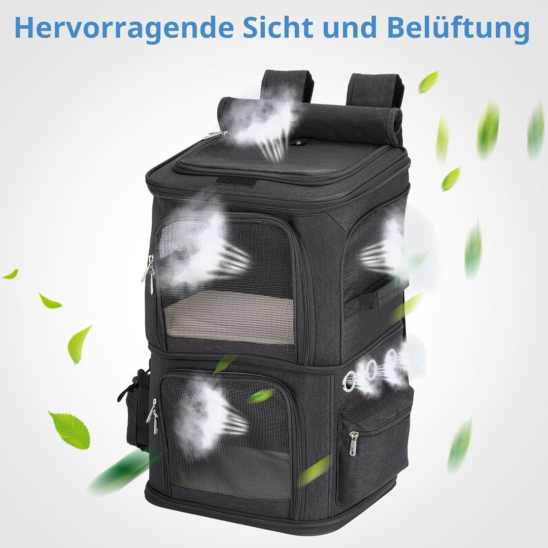 Katzenrucksack Grosse Katzen bis 12kg, Katzentransportbox für 2 Katzen, kleine Hunde und Kaninchen,