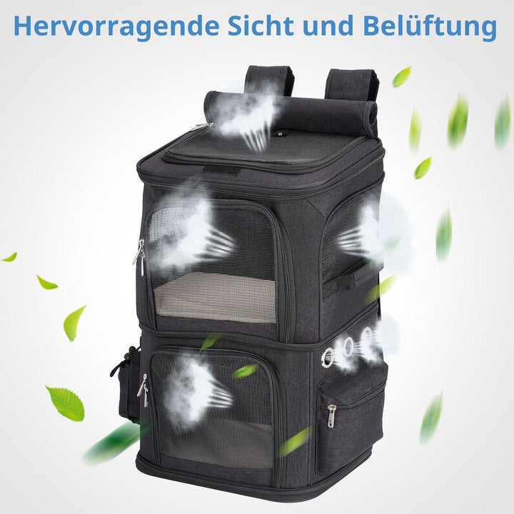 Katzenrucksack Grosse Katzen bis 12kg, Katzentransportbox für 2 Katzen, kleine Hunde und Kaninchen,