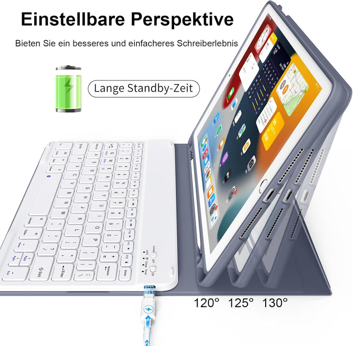 Tastatur Hülle für iPad 9./ 8./ 7.Gen (2021/2020/2019) mit Stifthalter, Soft TPU Schutzhülle, magnet