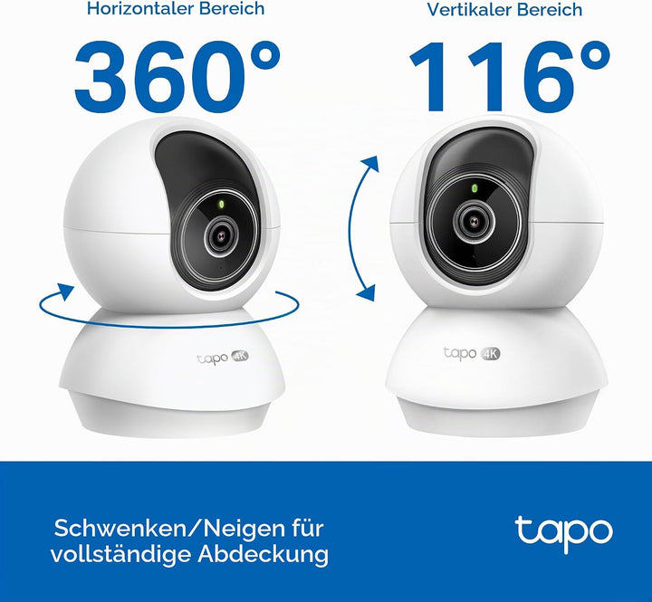 Tapo C250 4K Überwachungskamera Innen 360°, Lokale KI-Erkennung &amp; Bewegungsverfolgung mit Zoom, IR-N