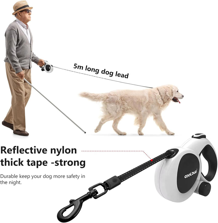Einziehbare Hundeleine, Hundeleine 5m, Rollleine für Hunde, mit LED-Licht, 360° Verhedderungsfreier,