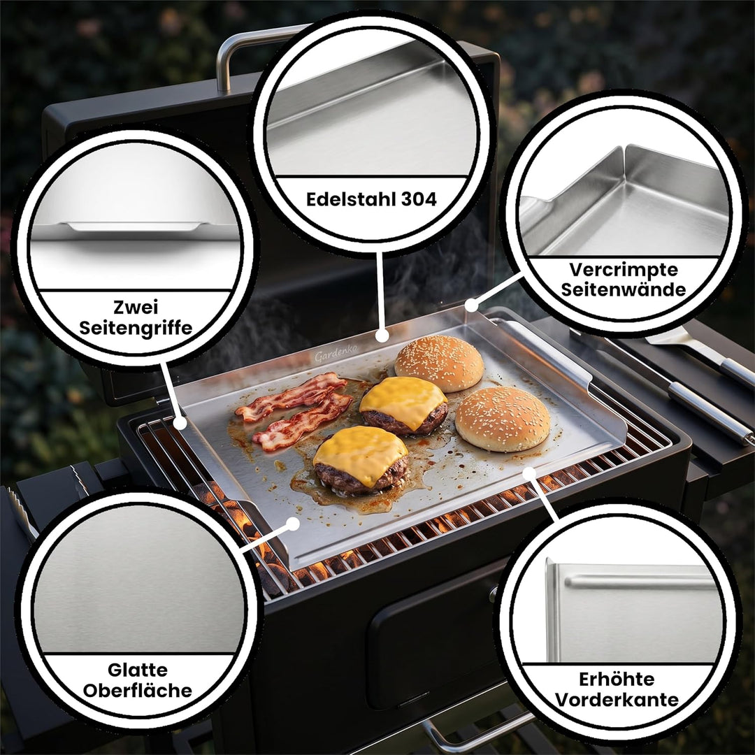 Grillplatte für Kohlegrill aus 1 mm rostfreiem Edelstahl - 39,4x29,1 cm, 1 kg - Universelle Plancha