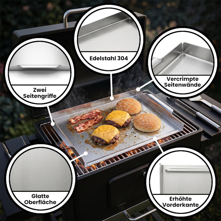 Grillplatte für Kohlegrill aus 1 mm rostfreiem Edelstahl - 39,4x29,1 cm, 1 kg - Universelle Plancha