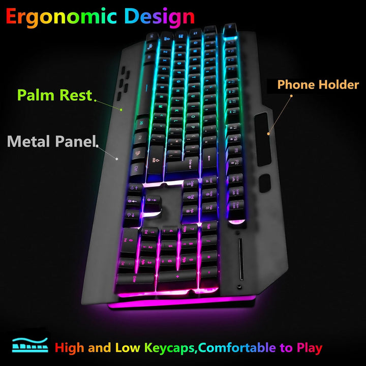 Kabellose RGB-Gaming-Tastatur, kabellose LED-Maus und Mauspad-Set, wiederaufladbare Hintergrundbeleu