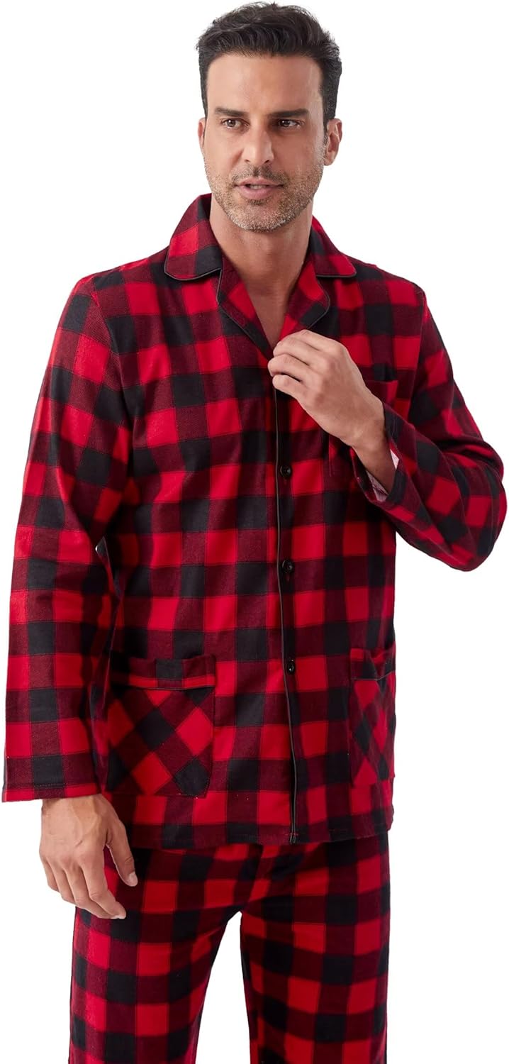 Amaxer 100% Baumwolle Herren Flanell Pyjamas Set Herren Pyjamas Home Fashion Pyjamas Langarm Hosen S