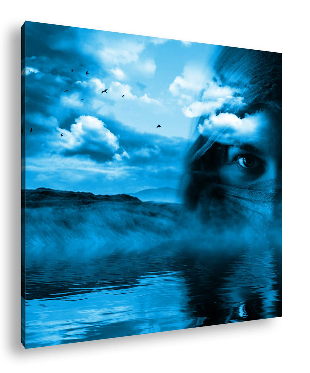 deyoli verschleierte Frau Format: 40x40 Effekt: Monocrome Blau als Leinwand, Motiv fertig gerahmt au