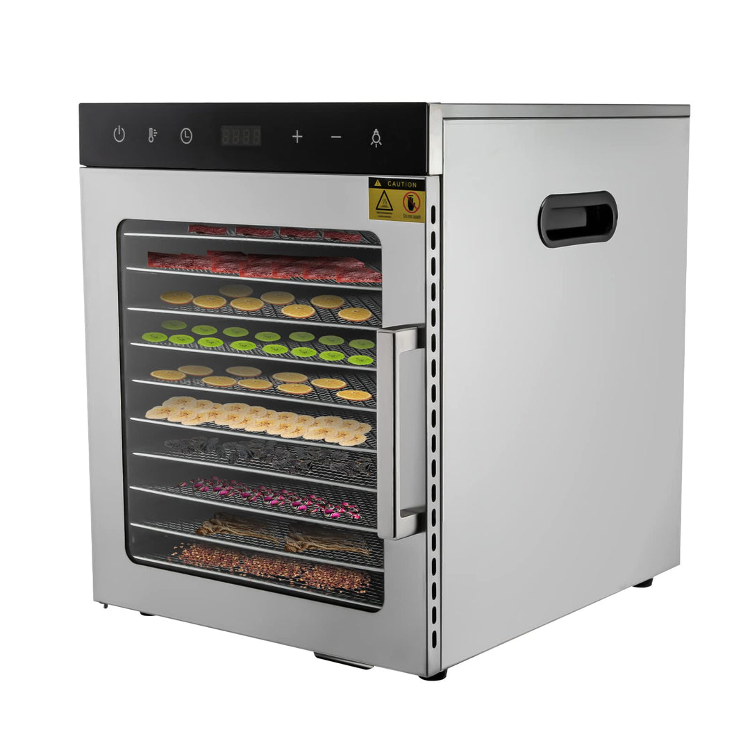 Edelstahl Dörrautomat, 1000W Dörrgerät Trockner mit 10 Fächer(11.81 * 11.02 inch) 24H-Timer, Geräusc