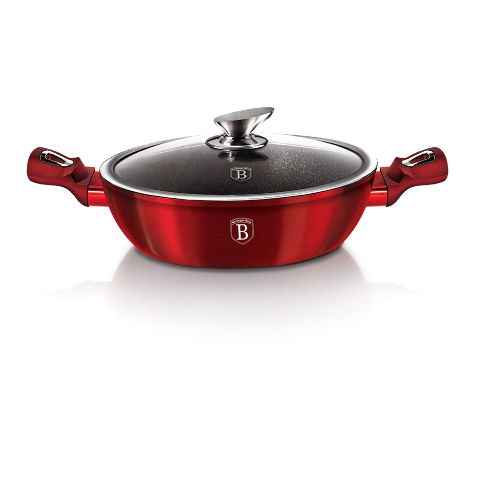 BERLINGER HAUS - Flacher Topf mit 28 cm Deckel, Metallic Line Burgundy Edition