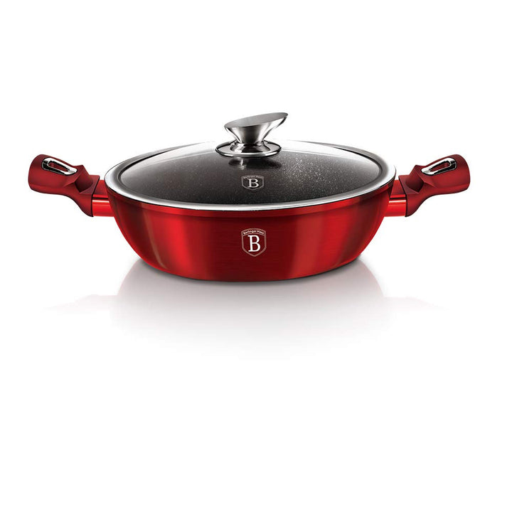 BERLINGER HAUS - Flacher Topf mit 28 cm Deckel, Metallic Line Burgundy Edition