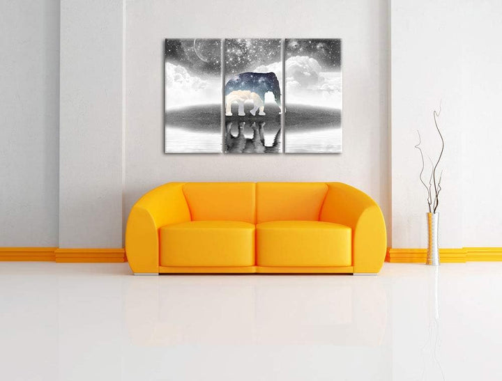 Pixxprint Einsamer Elefant als Leinwandbild | Grösse: 3 Teilig (120x80) | Wandbild| Kunstdruck | fer