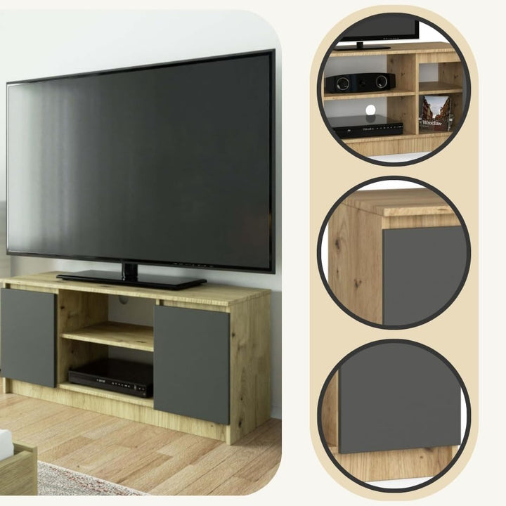 AKORD Low Board K-120 | TV-Shrank mit EIN offenes Regalfach | Fernsehkommode 2 Ablagen mit Türen Lin