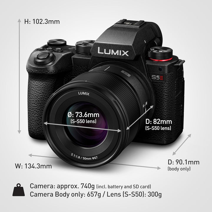 Panasonic LUMIX DC-S5 II Spiegelloses Vollformat-Kameragehäuse mit 50-mm-F1,8-Objektiv, 4K 60p und 6