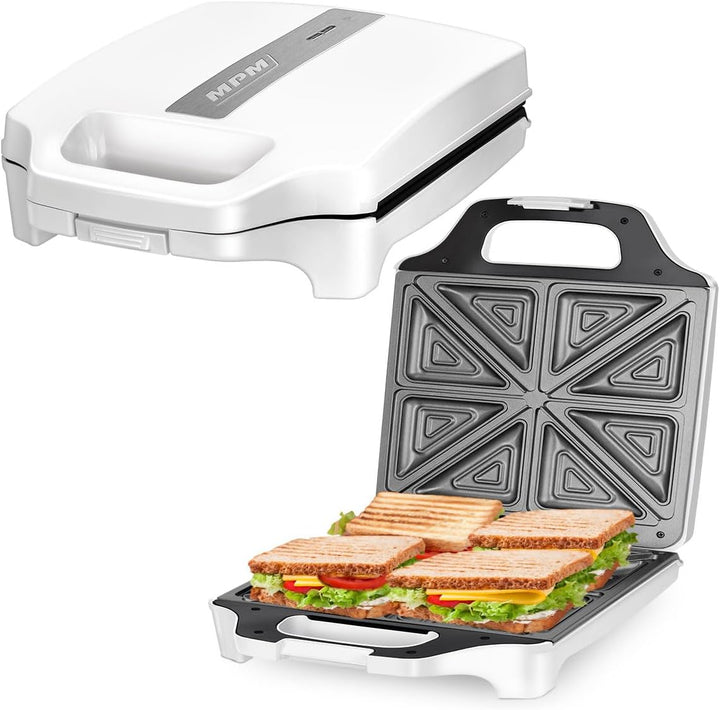 MPM MOP-35 Elektrischer Sandwichmaker für 4 Sandwiches, 8 in Dreiecksform, Antihaftbeschichtete Plat