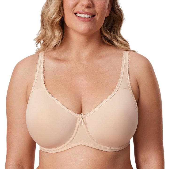 DELIMIRA Damen BH mit Bügel Nahtlose Vollschalen T-Shirt BHS Gepolstert Grosse Grössen 70D Beige, 70
