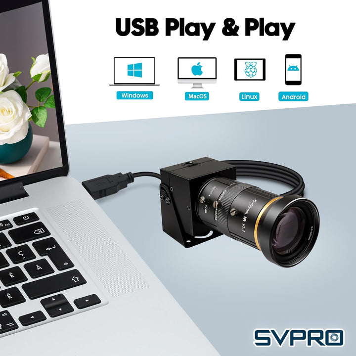 SVPRO 5MP 30FPS USB-Kamera mit 5-50 mm Teleobjektiv, 10-fach optischem Zoom manuellem Fokus Webcam,