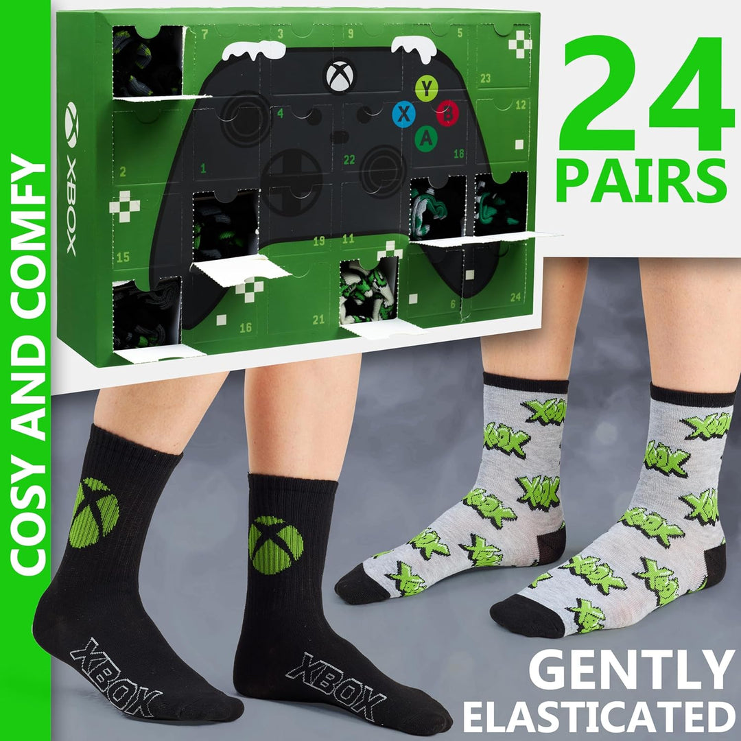 Get Trend XBox Socken Adventskalender 2025 für Kinder Teenager, 24 Paar, 35-40, Bequem & Weich, Coun