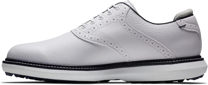 Footjoy Herren Fj Traditions Spikeless Golfschuh 39.5 EU Weit Weiss Weiss Marineblau, 39.5 EU Weit W