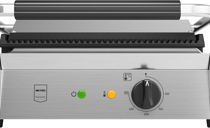 METRO Professional Kontaktgrill SINGLE GPG1201, 3000 W, Rostfreier Stahl, geriffelte Grillfläche, Fe