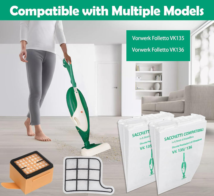 10 Staubsaugerbeutel und 1 Motorschutzfilter +1 Hygienefilter für VK 135 VK136