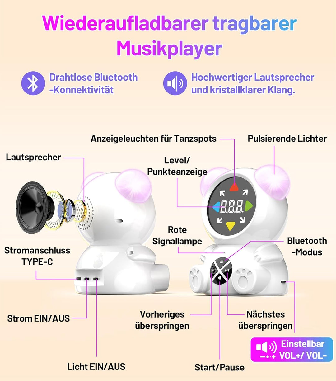 FWFX Tanzmatte Spielzeug für Mädchen Jungen: Geburtstagsgeschenke für Kinder im Alter von 3–12 Jahre