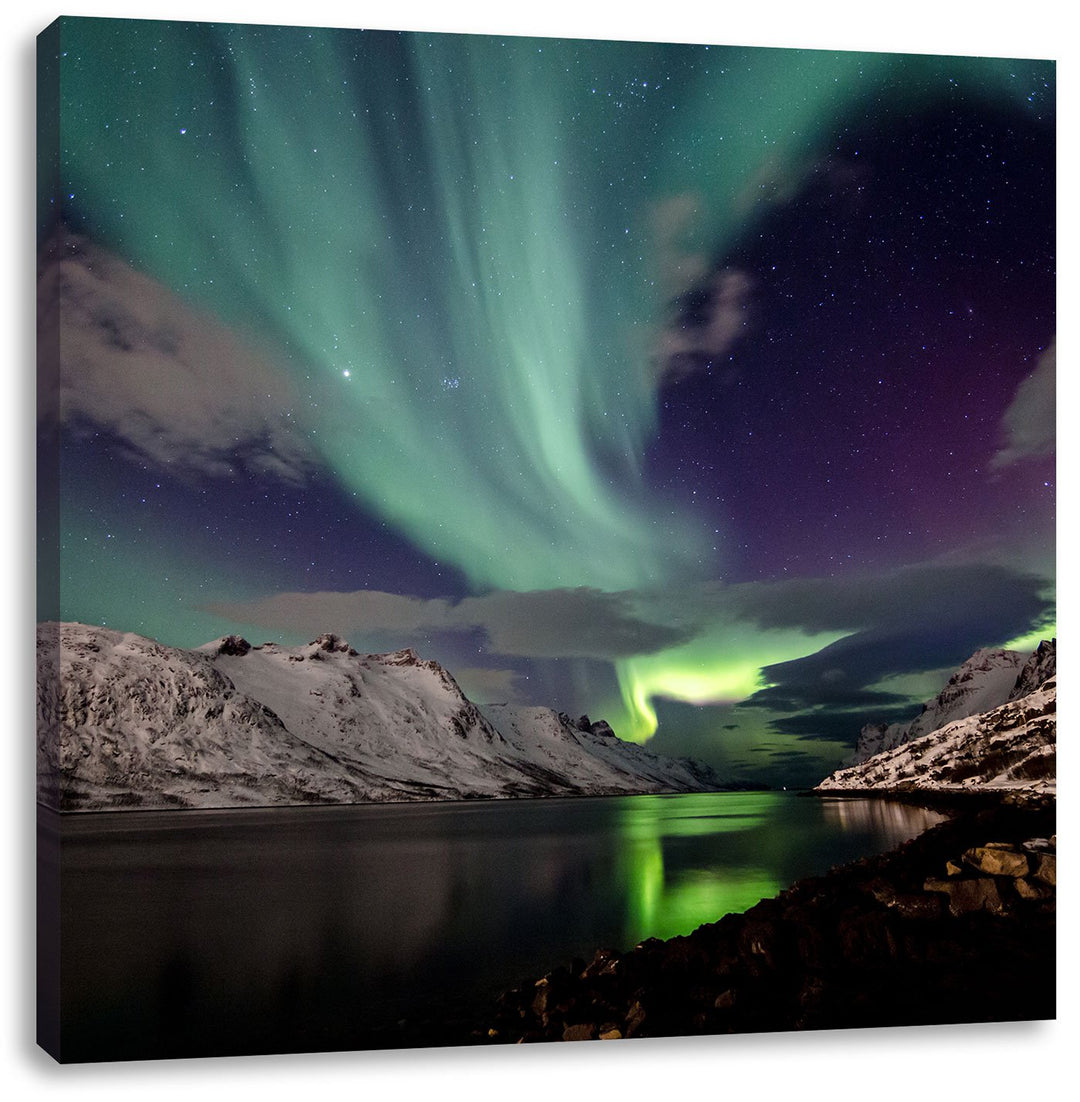 Pixxprint Polarlichter in der Eiswüste, Format: 70x70 auf Leinwand, 70x70