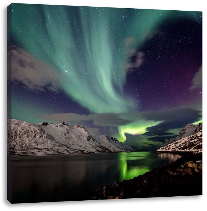 Pixxprint Polarlichter in der Eiswüste, Format: 70x70 auf Leinwand, 70x70