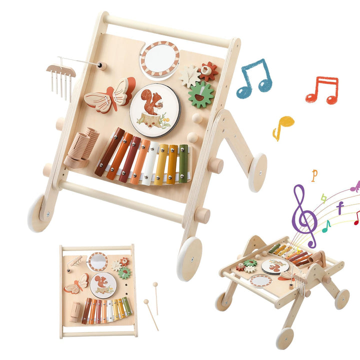 Lauflernwagen Holz Montessori Holzspielzeug Musikinstrumente für Kinder,Lauflernhilfe mit Musik und