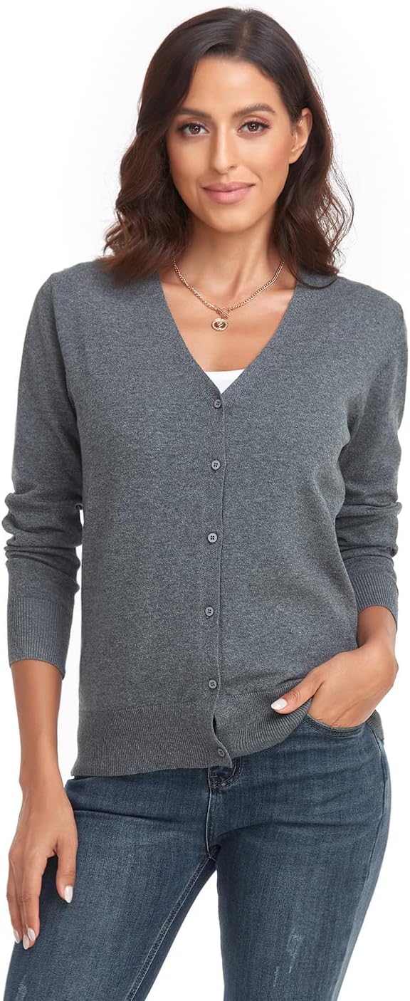 CUNYI Strickjacke für Damen Pullover mit V-Ausschnitt S Grau, S Grau