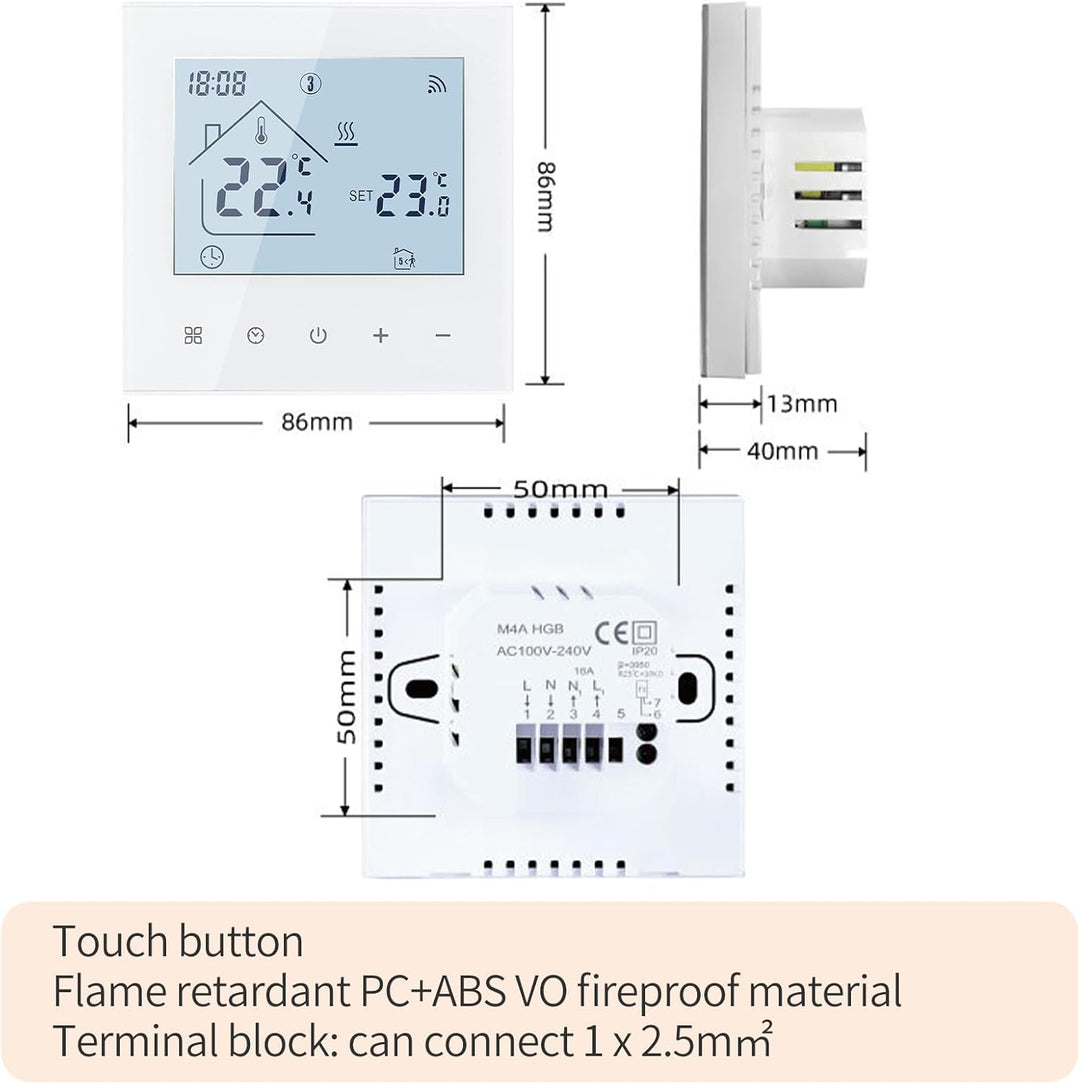 Smart WiFi Thermostat Fussbodenheizung Wasser, Tuya WiFi Heizungsthermostat LED Display Touchscreen