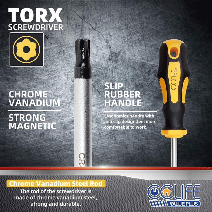 CCLIFE Torx Schraubendreher Set TX magnetisch T6-T40, 11 Stück mit Sternlochbohrung, 11 Stück mit St