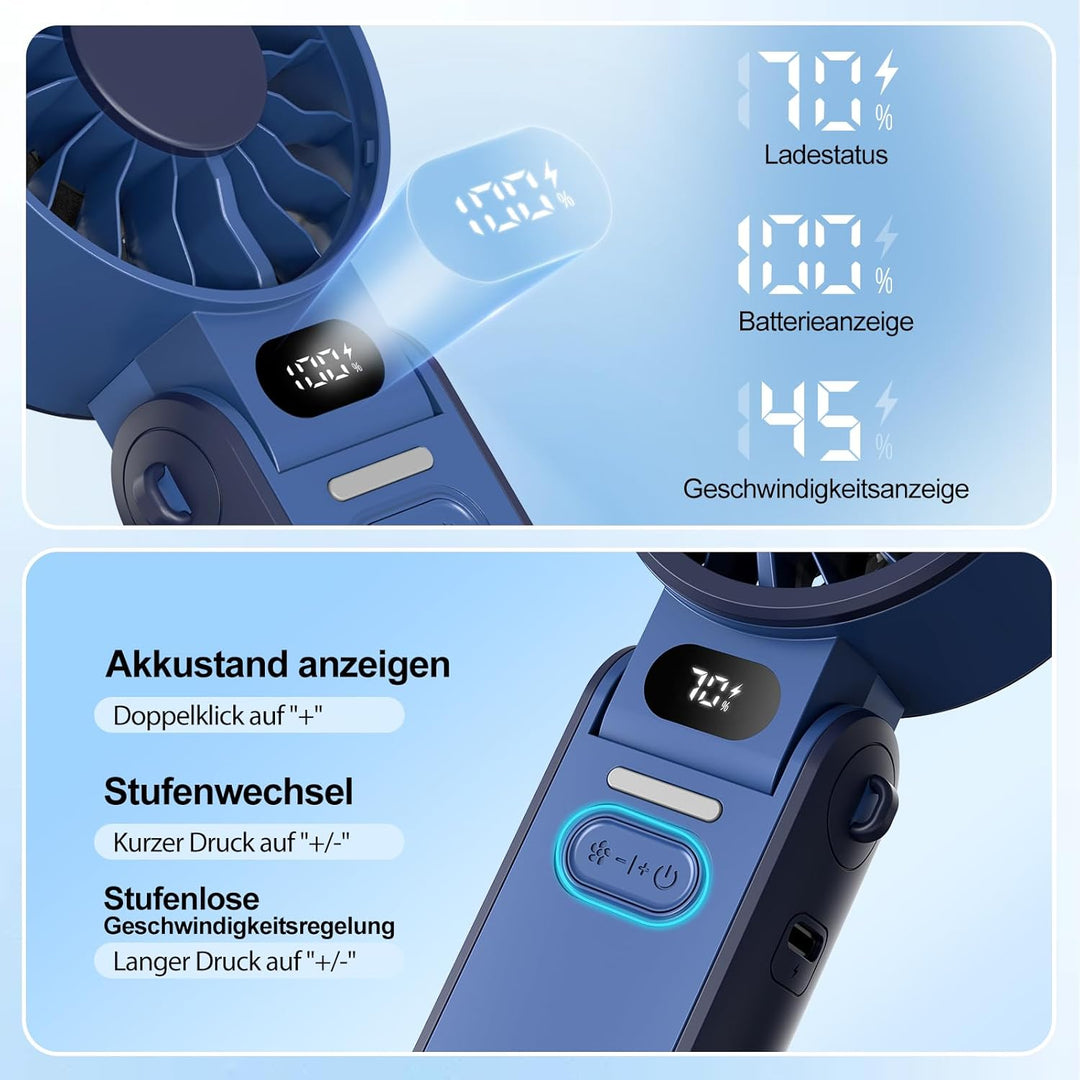 Handventilator 100 Stufen Leise Leistungsstark – Tragbarer Mini Ventilator USB Wiederaufladbar mit L
