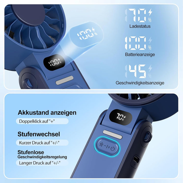 Handventilator 100 Stufen Leise Leistungsstark – Tragbarer Mini Ventilator USB Wiederaufladbar mit L