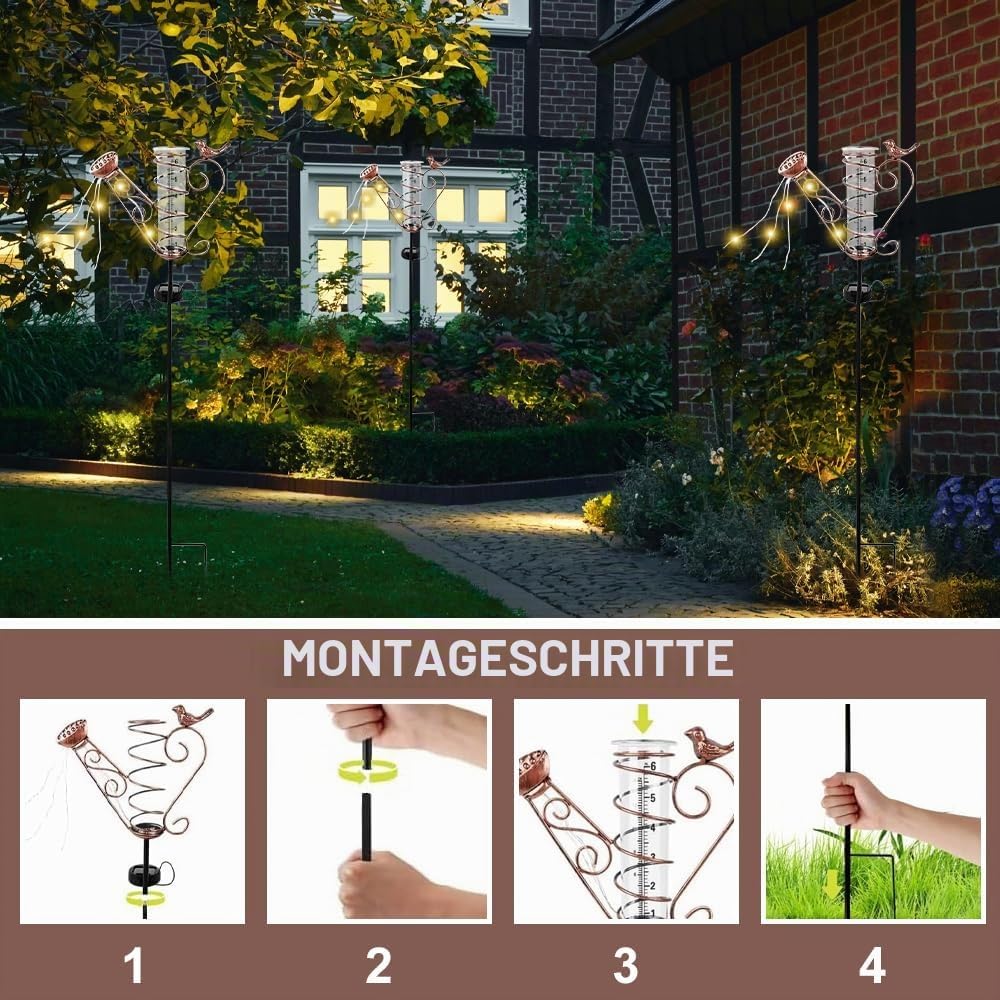 Regenmesser für Garten, Solar Outdoor Regenmesser Frostsicher, Niederschlagsmesser mit Erdspiess und