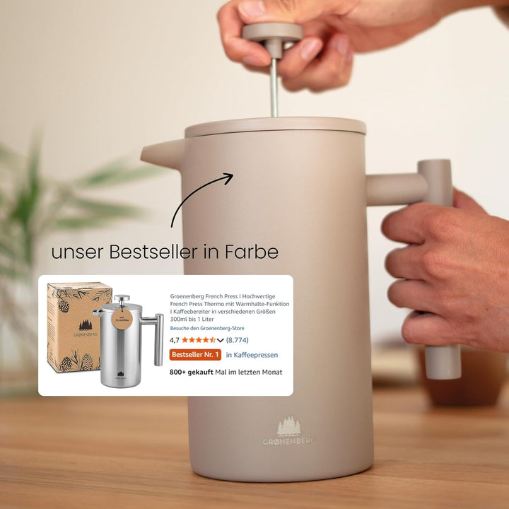 Groenenberg French Press Earth 600 ml o. 1 Liter I Hochwertige Kaffeepresse mit Thermo Warmhalte-Fun