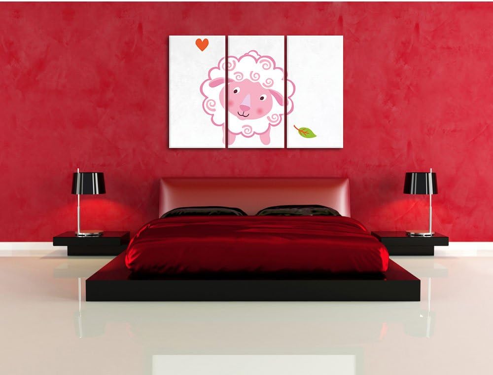 Pixxprint Niedliches Schaf als Leinwandbild/Grösse: 3 Teilig (120x80) cm/Wandbild/Kunstdruck/fertig