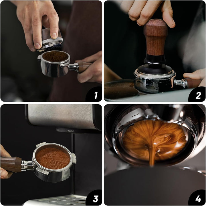 NOTSEK Tamper 54mm, Espresso tamper mit Ripple Base, Walnuss Kaffee Tamper mit 304 Edelstahl Base, K