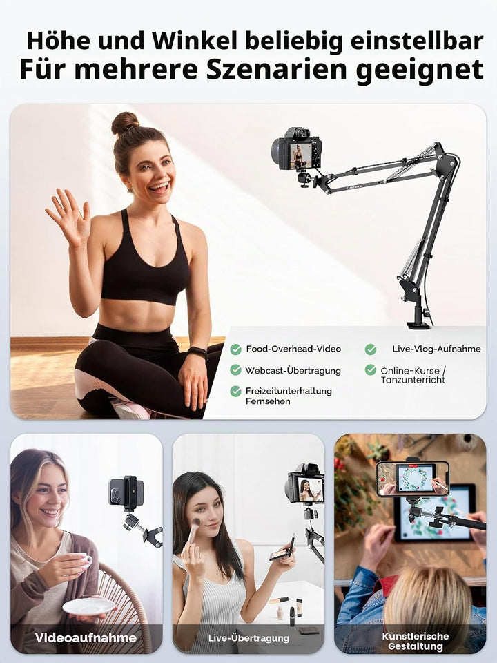 Overhead Kamera Stativ [40 cm erhöhen]-Professioneller Kamera Ständer Flexibel Gelenkarm Tisch Halte