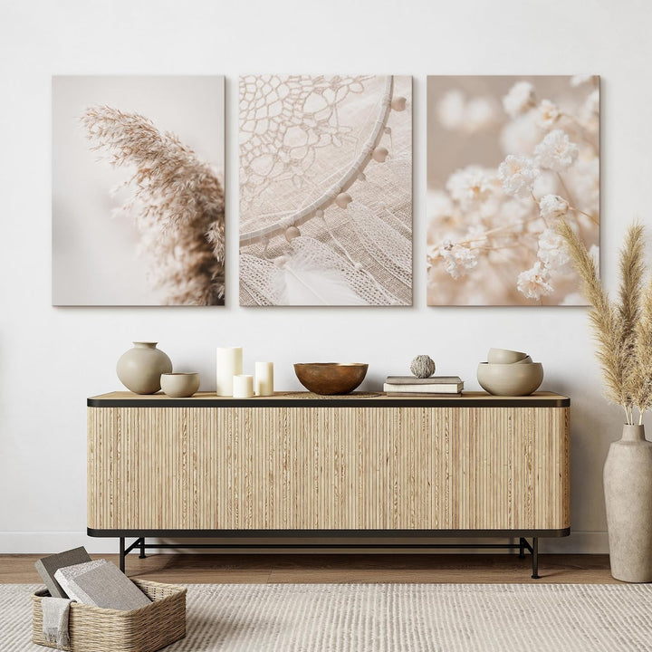 Muralo - Wandbilder Set - Leinwand Bilder Set Aufhängefertig in Boho Stil - das Leinwandbilder Set -