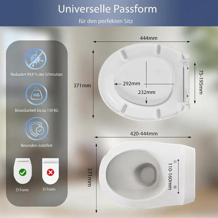 Toilettendeckel mit Absenkautomatik, WC Sitz Klobrille Toilettensitz mit Quick-Release Funktion&amp; Ver