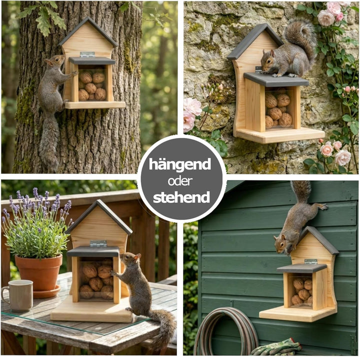 DAdie Eichhörnchen Futterhaus - Wetterfeste und Robuste Eichhörnchen Futterstation - zum Hängen oder
