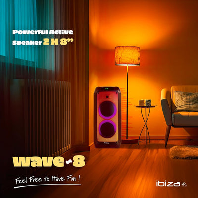 Ibiza - WAVE8-600W/2x8 Lautsprechersystem mit Bluetooth, USB und microSD - Wave LED Effekte und TWS