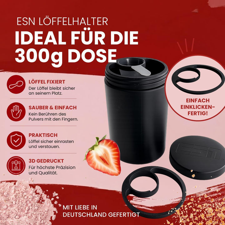 Löffelhalter (3) ESN für 300 g Protein Dosen z.B. Flexpresso, Whey, Matcha – Scoop Halter &amp; Abstreif