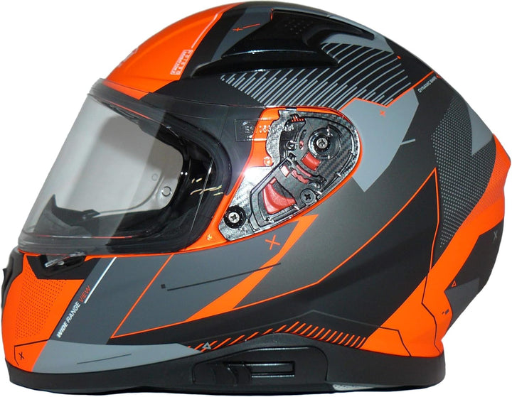 Motorradintegralhelm mit integrierter Sonnenblende und klappbarem Visier 917-OG S orange grau, S ora